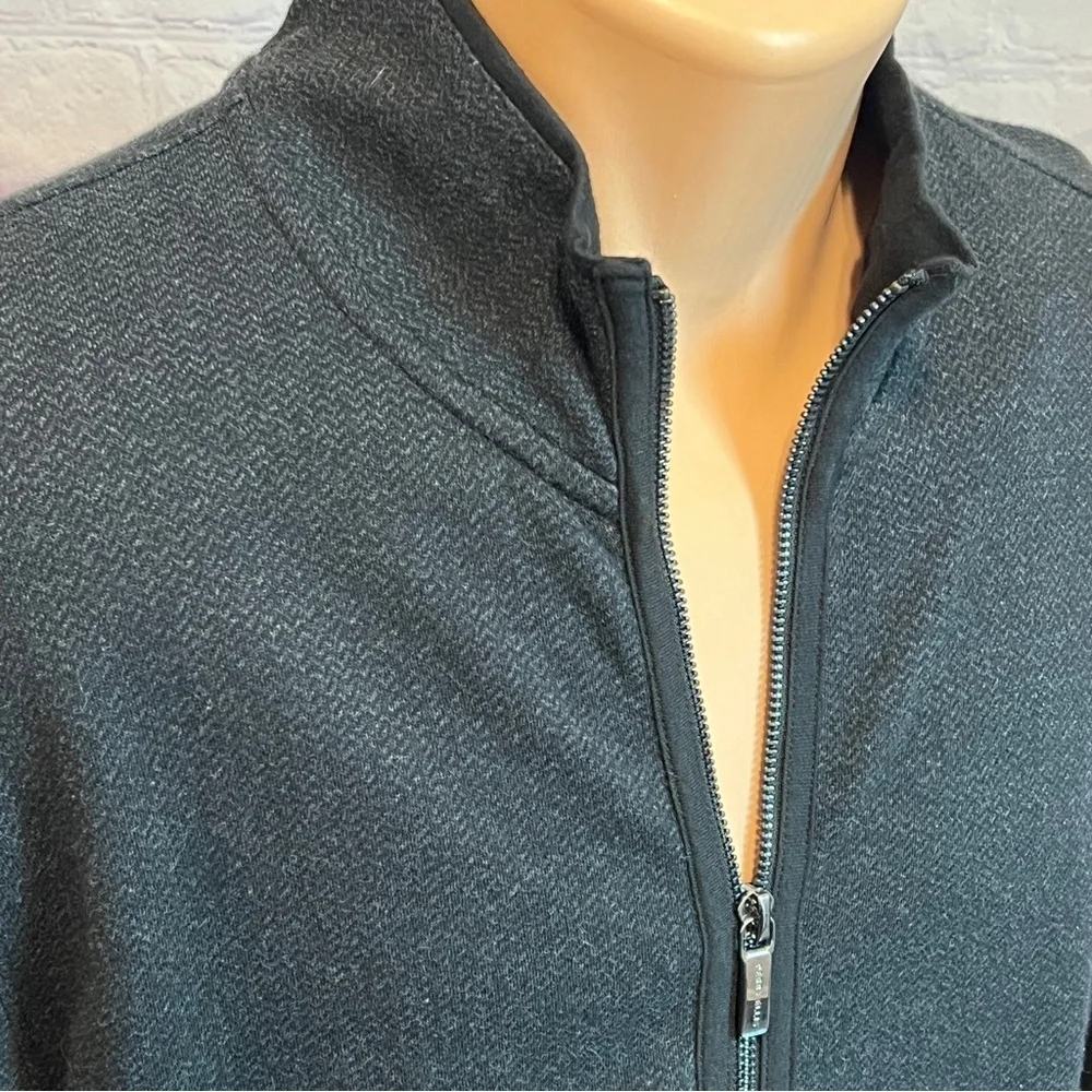 Perry Ellis Men’s Full Zip Rib Knit Ottoman Collard Sweater Black Size L